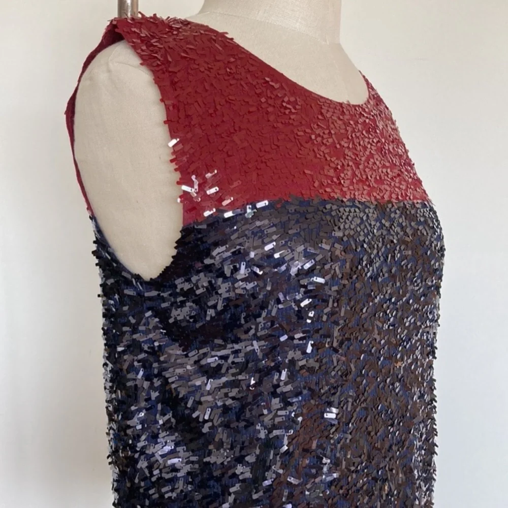 J. Crew Collection sequined sleeveless top, red and black M